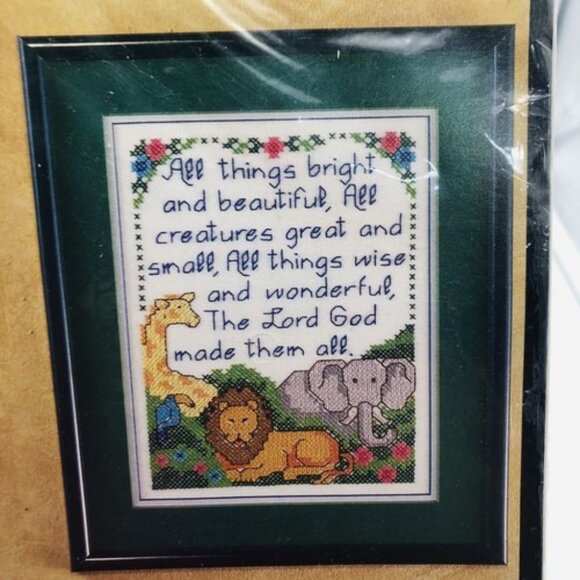 Vintage Bucilla Stamped Cross Stitch Sampler Religious Prayer Fruit Animals Set - Picture 10 of 12